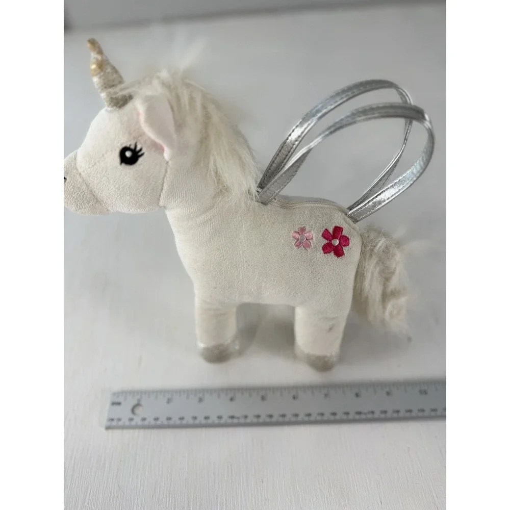 Gymboree UNICORN plush Purse Bag 2010 RARE Embroidered Flower Sliver Paws